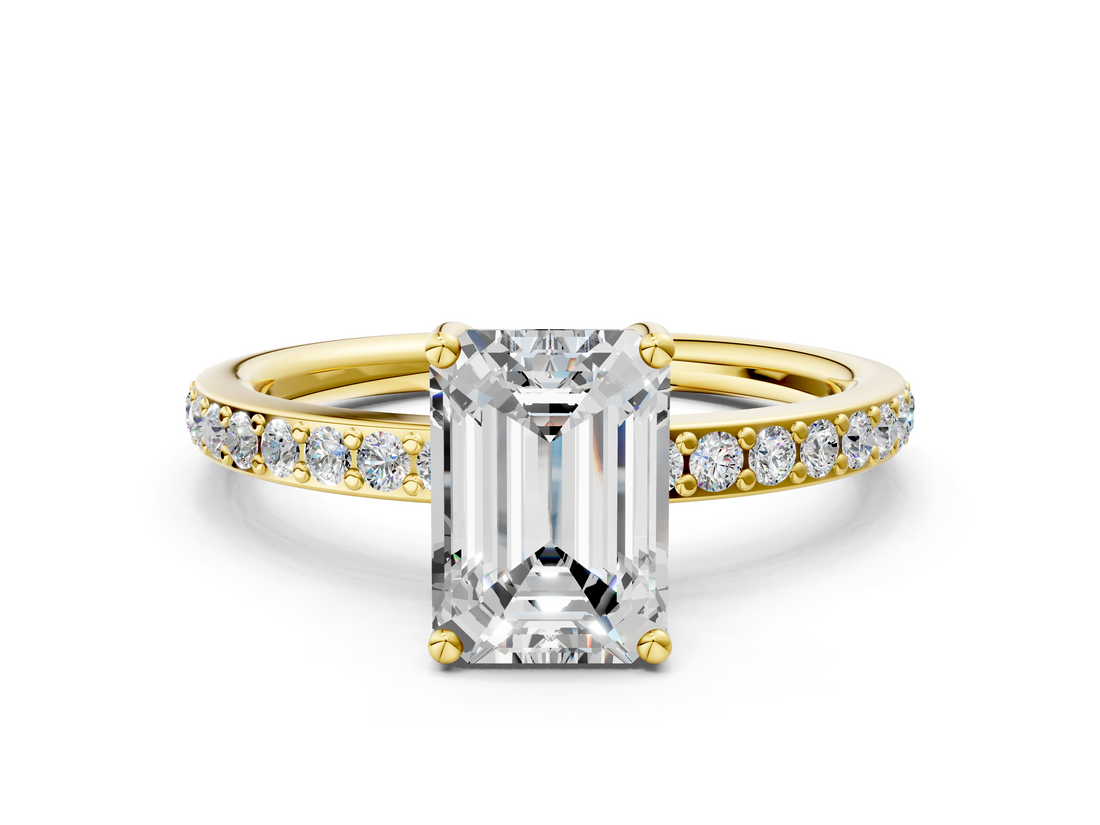 Yellow gold Emerald Cut Diamond Pavé Band Ring with Four-Prong Setting_36