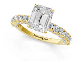 Yellow gold Emerald Cut Diamond Pavé Band Solitaire Ring with Prong Setting_103
