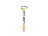 Yellow gold Emerald Cut Diamond Pavé Band Solitaire Ring with Prong Setting_104