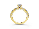 Yellow gold Emerald Cut Diamond Pavé Band Solitaire Ring with Prong Setting_105