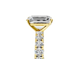 Yellow gold Emerald Cut Diamond Pavé Band Solitaire Ring with Prong Setting_107
