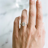 Yellow gold Emerald Cut Diamond Pavé Band Solitaire Ring with Prong Setting_182