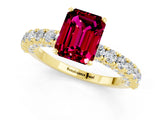 Yellow gold Emerald Cut Diamond Pavé Band Solitaire Ring with Prong Setting_1