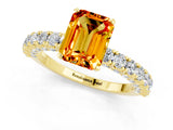Yellow gold Emerald Cut Diamond Pavé Band Solitaire Ring with Prong Setting_1