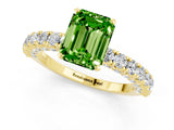 Yellow gold Emerald Cut Diamond Pavé Band Solitaire Ring with Prong Setting_1