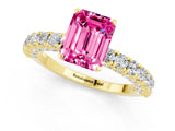 Yellow gold Emerald Cut Diamond Pavé Band Solitaire Ring with Prong Setting_1