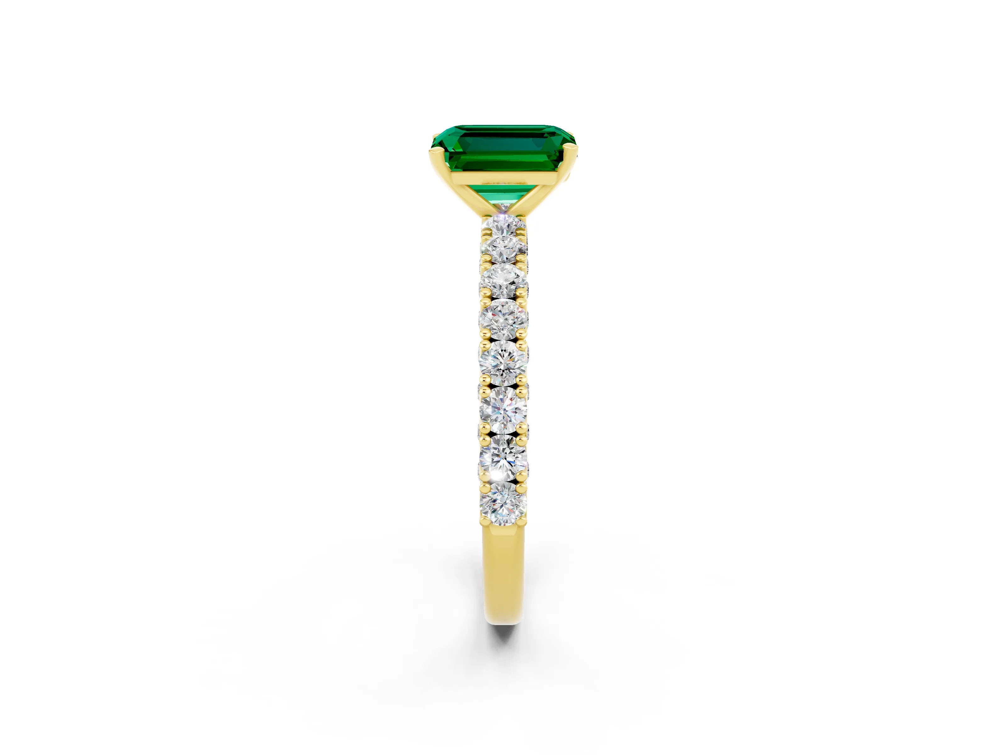 Yellow gold Emerald Cut Diamond Pavé Band Solitaire Ring with Prong Setting_2