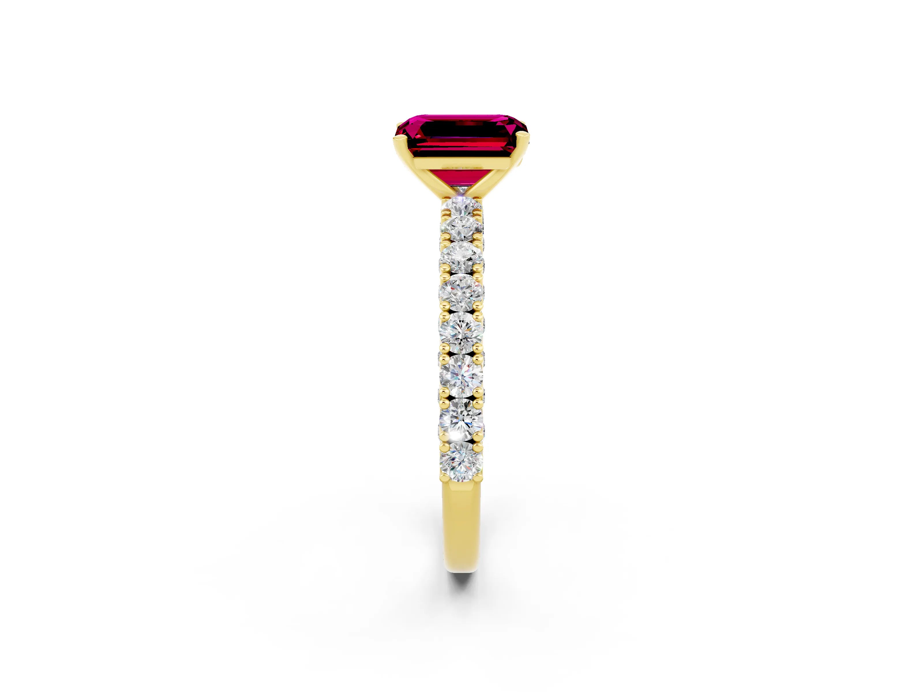 Yellow gold Emerald Cut Diamond Pavé Band Solitaire Ring with Prong Setting_2