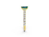 Yellow gold Emerald Cut Diamond Pavé Band Solitaire Ring with Prong Setting_2