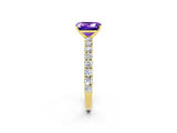 Yellow gold Emerald Cut Diamond Pavé Band Solitaire Ring with Prong Setting_2