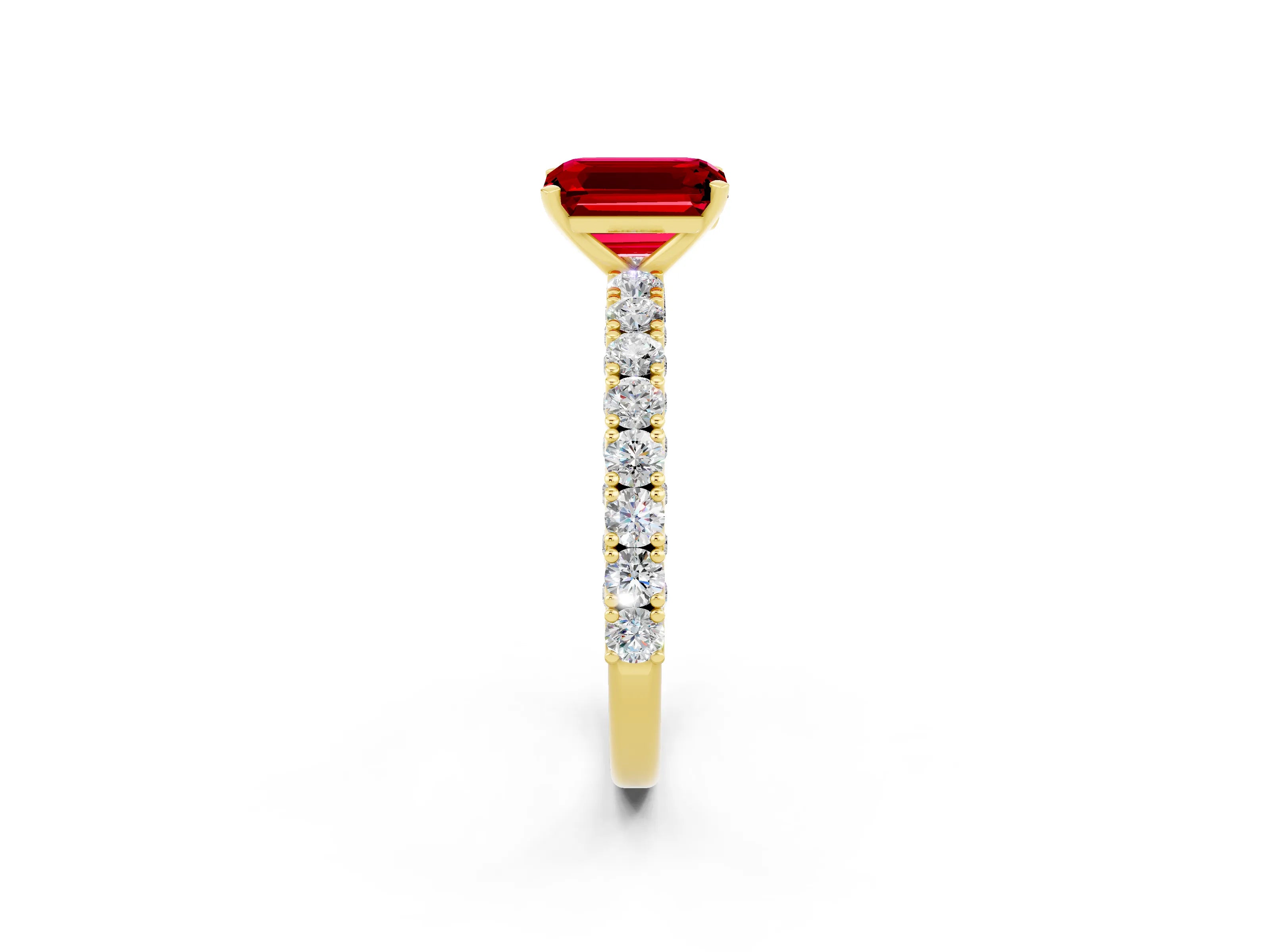 Yellow gold Emerald Cut Diamond Pavé Band Solitaire Ring with Prong Setting_2