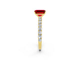 Yellow gold Emerald Cut Diamond Pavé Band Solitaire Ring with Prong Setting_2