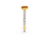 Yellow gold Emerald Cut Diamond Pavé Band Solitaire Ring with Prong Setting_2