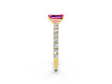 Yellow gold Emerald Cut Diamond Pavé Band Solitaire Ring with Prong Setting_2