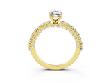 Yellow gold Emerald Cut Diamond Pavé Band Solitaire Ring with Prong Setting_3