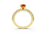 Yellow gold Emerald Cut Diamond Pavé Band Solitaire Ring with Prong Setting_3
