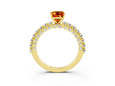 Yellow gold Emerald Cut Diamond Pavé Band Solitaire Ring with Prong Setting_3