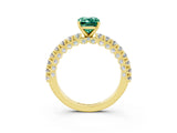 Yellow gold Emerald Cut Diamond Pavé Band Solitaire Ring with Prong Setting_3