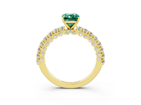 Yellow gold Emerald Cut Diamond Pavé Band Solitaire Ring with Prong Setting_3