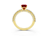 Yellow gold Emerald Cut Diamond Pavé Band Solitaire Ring with Prong Setting_3