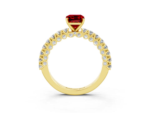 Yellow gold Emerald Cut Diamond Pavé Band Solitaire Ring with Prong Setting_3