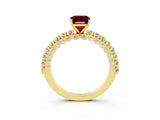 Yellow gold Emerald Cut Diamond Pavé Band Solitaire Ring with Prong Setting_3
