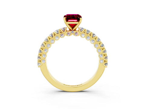 Yellow gold Emerald Cut Diamond Pavé Band Solitaire Ring with Prong Setting_3