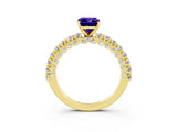 Yellow gold Emerald Cut Diamond Pavé Band Solitaire Ring with Prong Setting_3