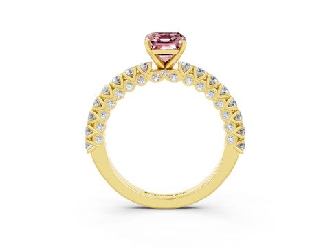 Yellow gold Emerald Cut Diamond Pavé Band Solitaire Ring with Prong Setting_3