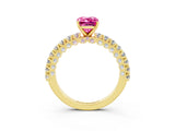 Yellow gold Emerald Cut Diamond Pavé Band Solitaire Ring with Prong Setting_3