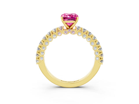 Yellow gold Emerald Cut Diamond Pavé Band Solitaire Ring with Prong Setting_3