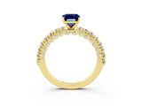 Yellow gold Emerald Cut Diamond Pavé Band Solitaire Ring with Prong Setting_3