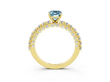 Yellow gold Emerald Cut Diamond Pavé Band Solitaire Ring with Prong Setting_3