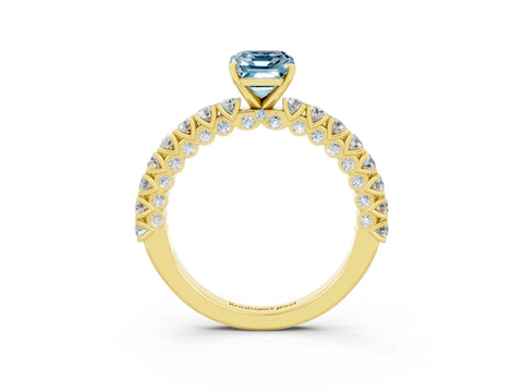 Yellow gold Emerald Cut Diamond Pavé Band Solitaire Ring with Prong Setting_3