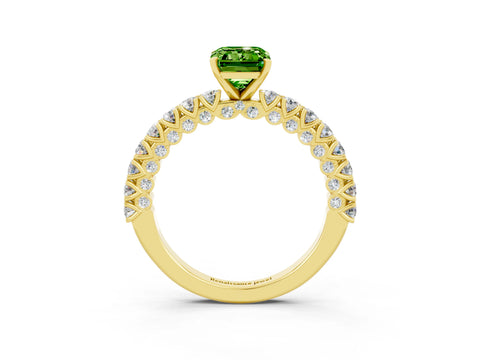 Yellow gold Emerald Cut Diamond Pavé Band Solitaire Ring with Prong Setting_3