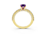 Yellow gold Emerald Cut Diamond Pavé Band Solitaire Ring with Prong Setting_3
