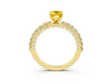 Yellow gold Emerald Cut Diamond Pavé Band Solitaire Ring with Prong Setting_3