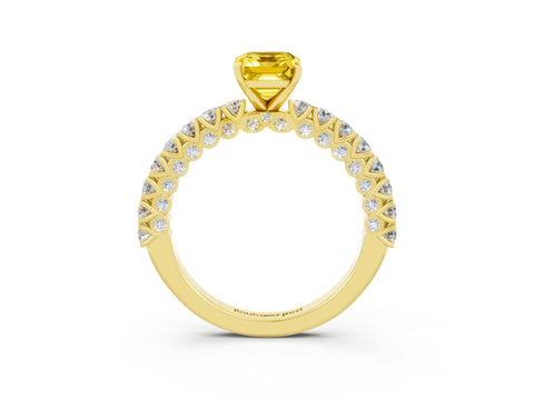 Yellow gold Emerald Cut Diamond Pavé Band Solitaire Ring with Prong Setting_3