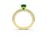 Yellow gold Emerald Cut Diamond Pavé Band Solitaire Ring with Prong Setting_3