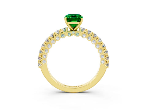 Yellow gold Emerald Cut Diamond Pavé Band Solitaire Ring with Prong Setting_3
