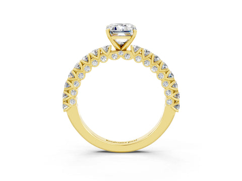Yellow gold Emerald Cut Diamond Pavé Band Solitaire Ring with Prong Setting_3