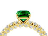 Yellow gold Emerald Cut Diamond Pavé Band Solitaire Ring with Prong Setting_4