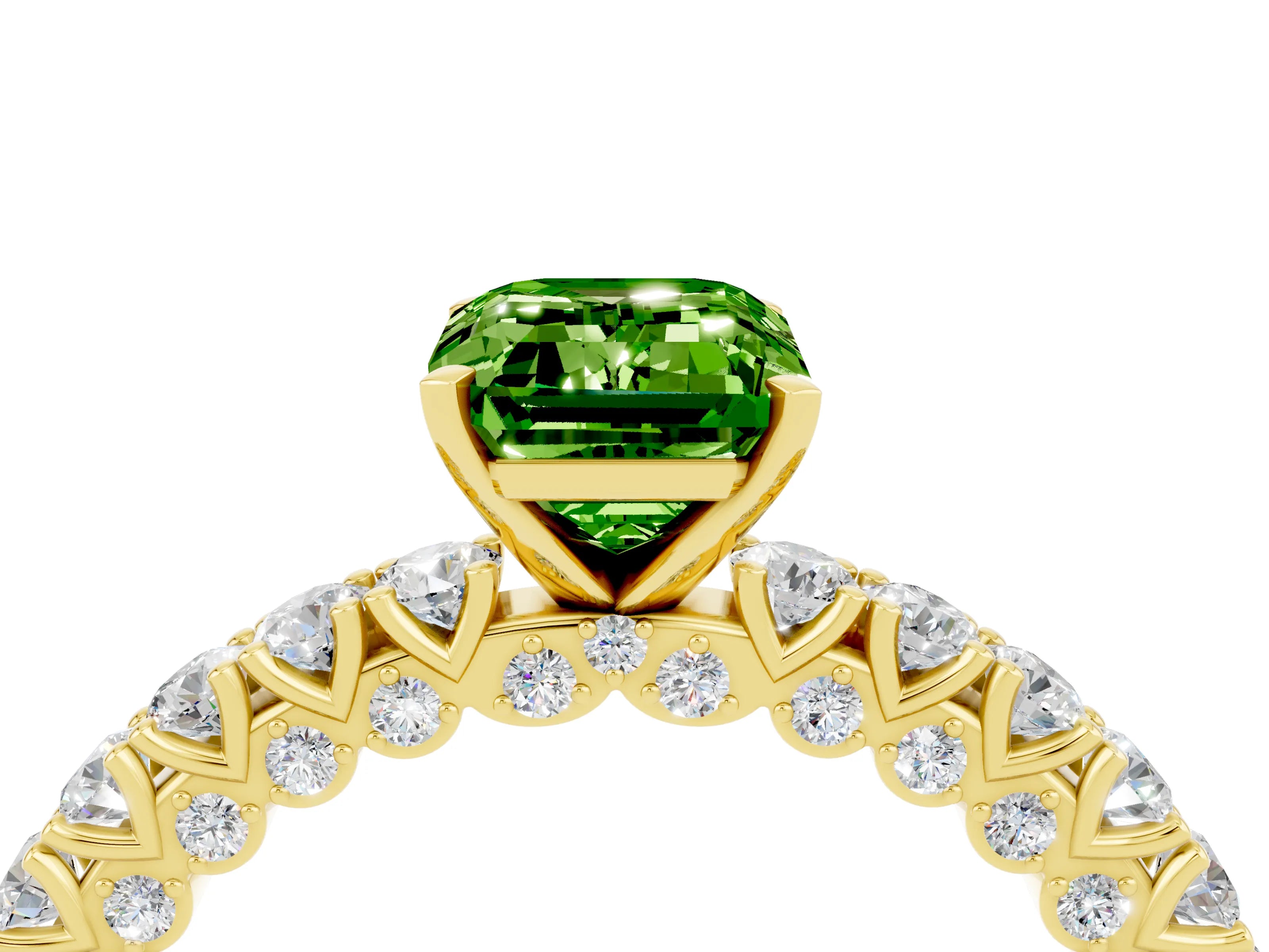 Yellow gold Emerald Cut Diamond Pavé Band Solitaire Ring with Prong Setting_4