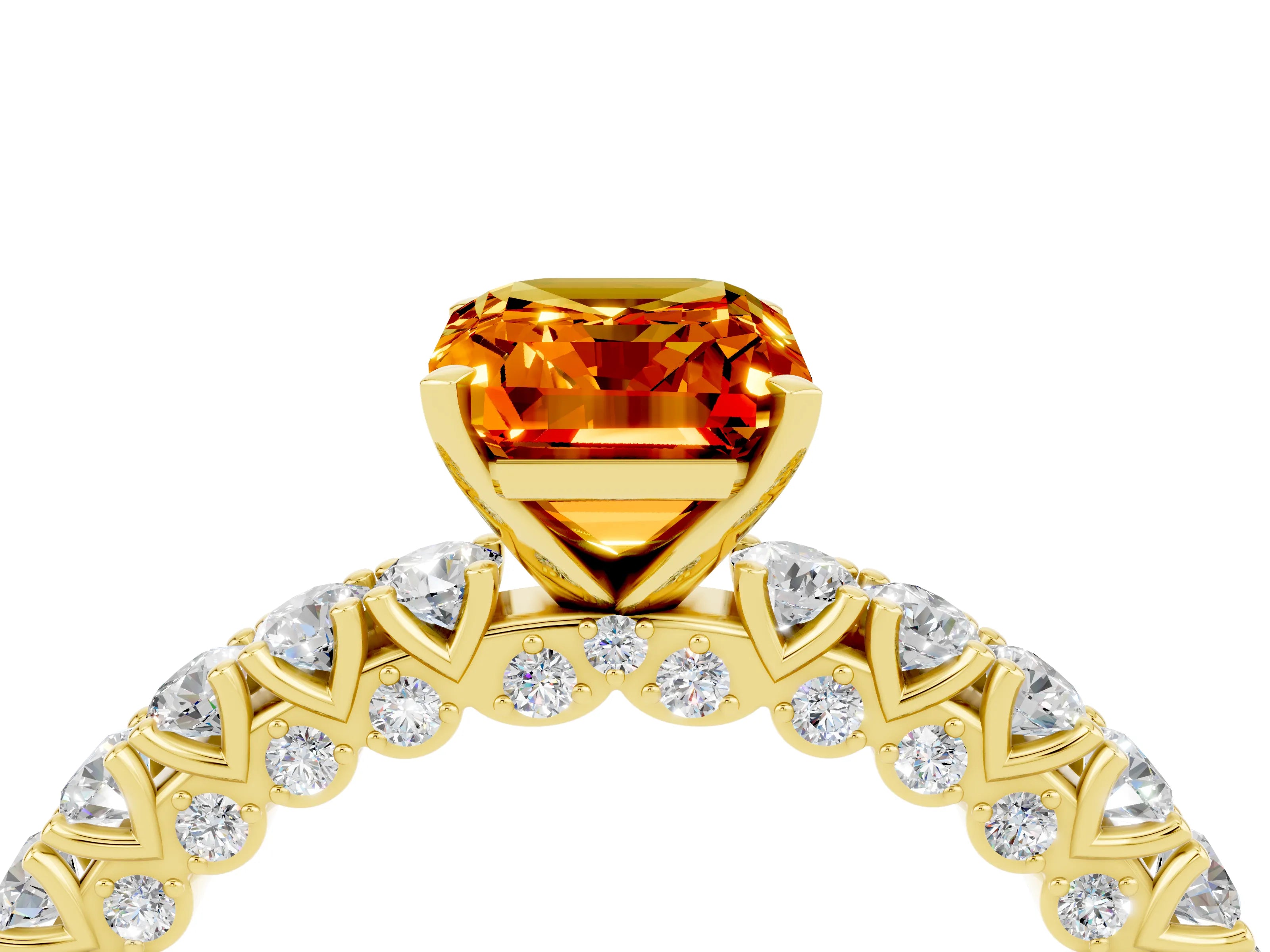 Yellow gold Emerald Cut Diamond Pavé Band Solitaire Ring with Prong Setting_4