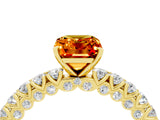Yellow gold Emerald Cut Diamond Pavé Band Solitaire Ring with Prong Setting_4