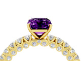 Yellow gold Emerald Cut Diamond Pavé Band Solitaire Ring with Prong Setting_4