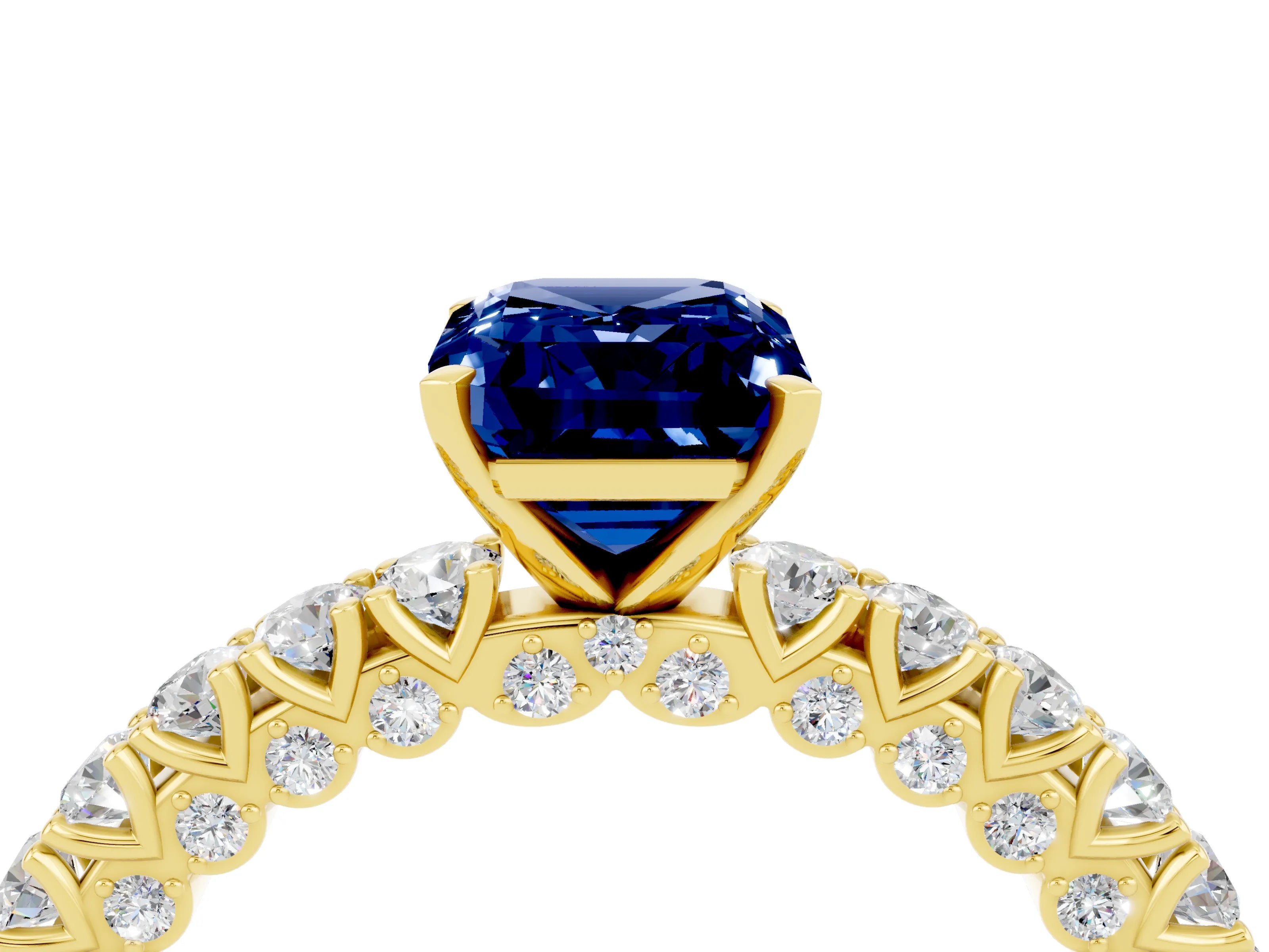 Yellow gold Emerald Cut Diamond Pavé Band Solitaire Ring with Prong Setting_4
