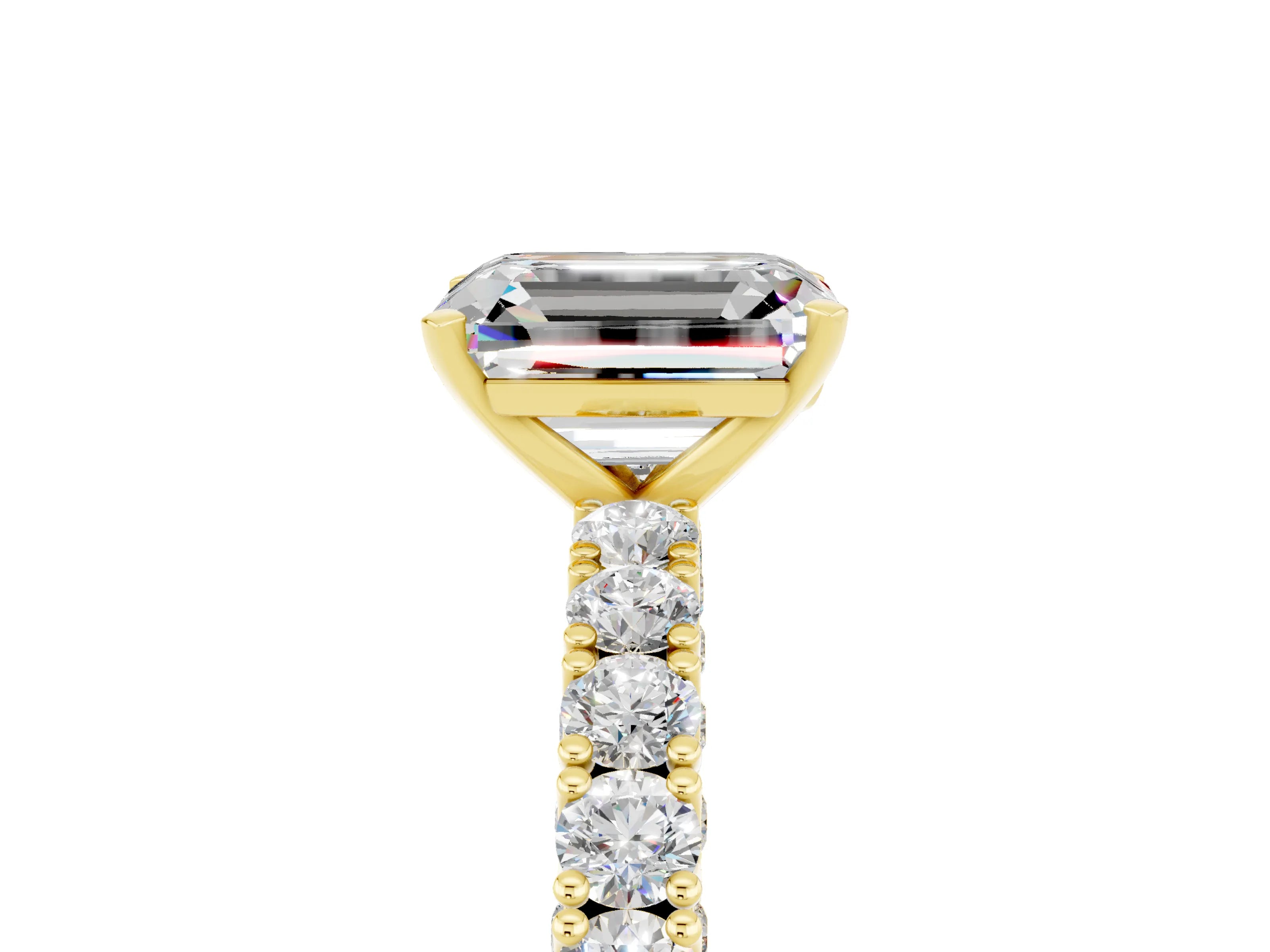 Yellow gold Emerald Cut Diamond Pavé Band Solitaire Ring with Prong Setting_5
