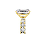 Yellow gold Emerald Cut Diamond Pavé Band Solitaire Ring with Prong Setting_5