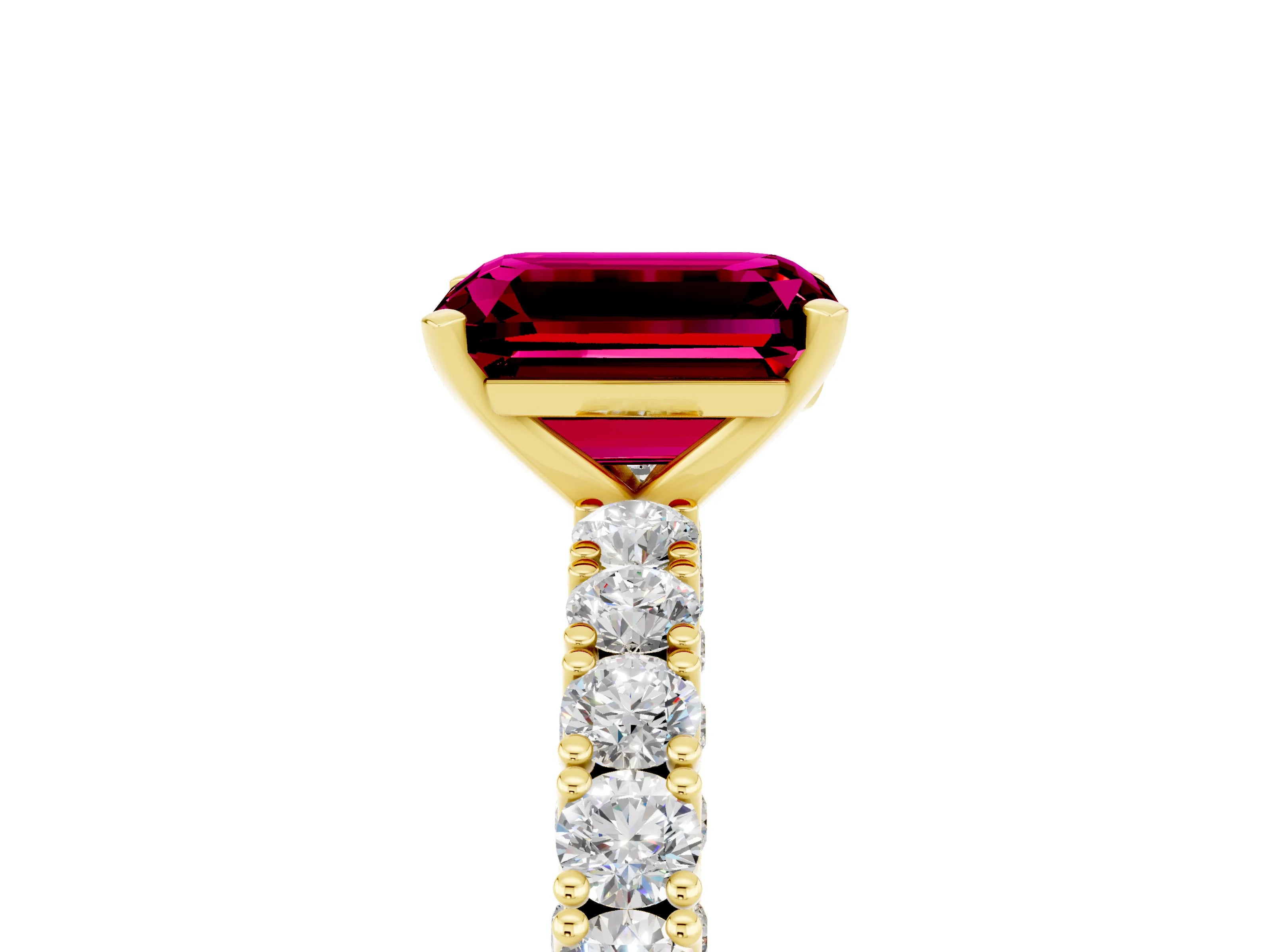 Yellow gold Emerald Cut Diamond Pavé Band Solitaire Ring with Prong Setting_5